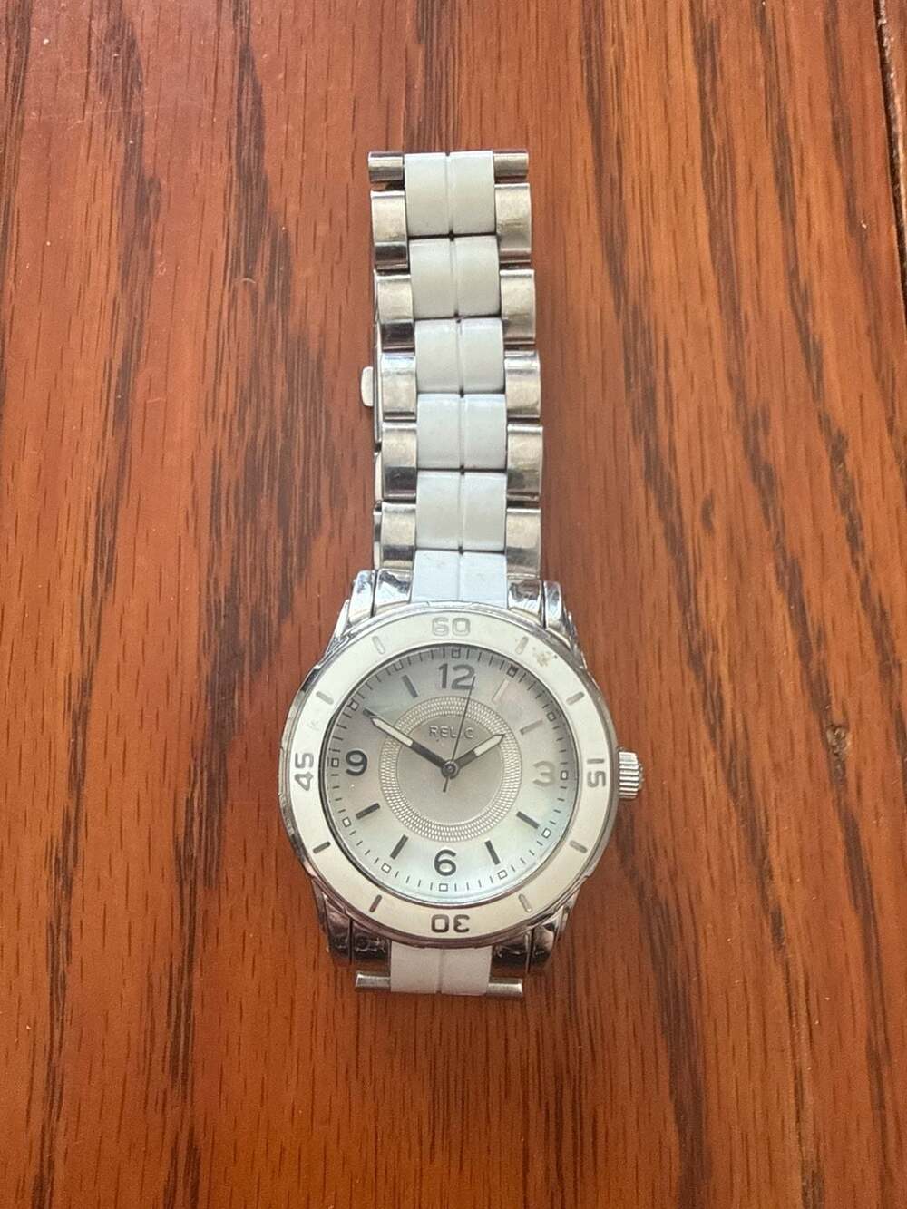 Relic Hannah Silver-Tone and White Enamel Women's Watch ZR11883